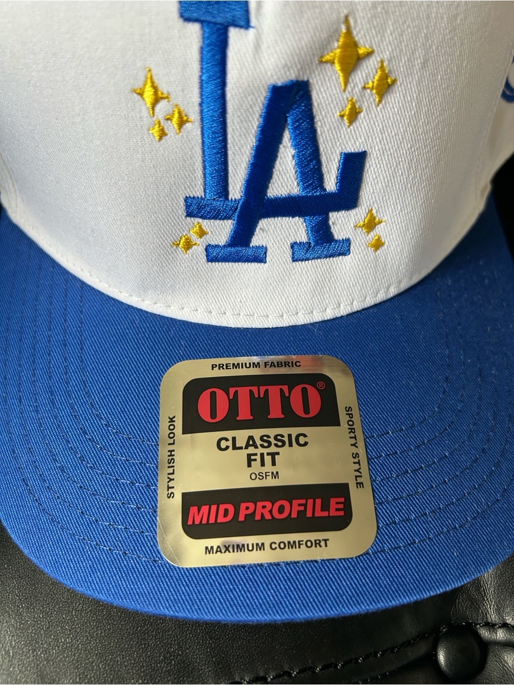 LA Dodgers Snapback Hat White Blue Gold Sparkle Embroidered OTTO Classic Fit Cap - Picture 2 of 8